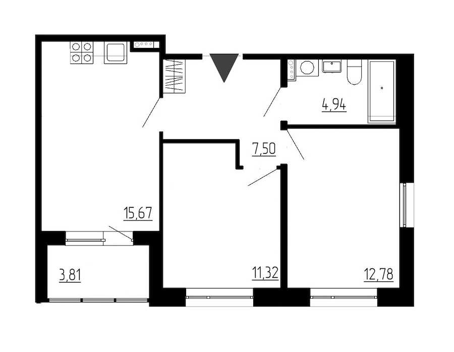 Двухкомнатная квартира в : площадь 51.4 м2 , этаж: 1 – купить в Санкт-Петербурге